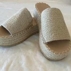 Cream Woven Espadrille Platform Slide Sandals